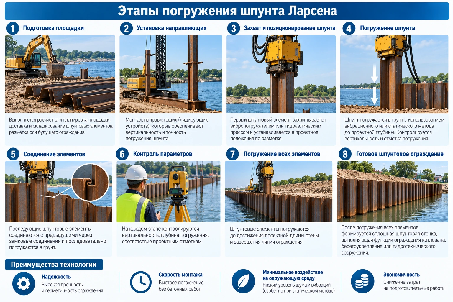 Этапы погружения шпунта Ларсена